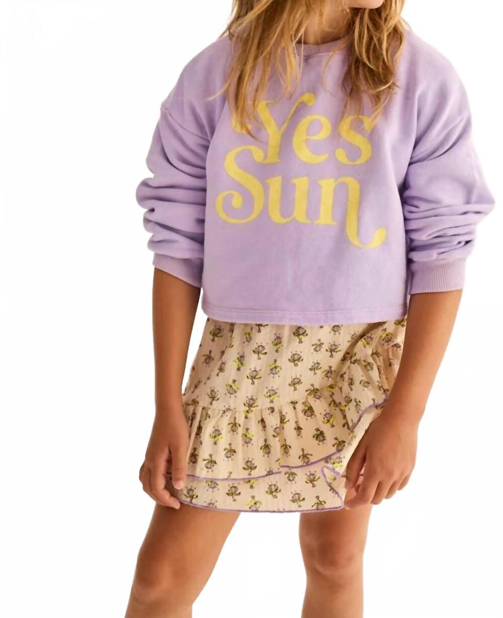 NEW MY LITTLE COZMO girls cotton fleece print puffed sweatshirt in lavender
